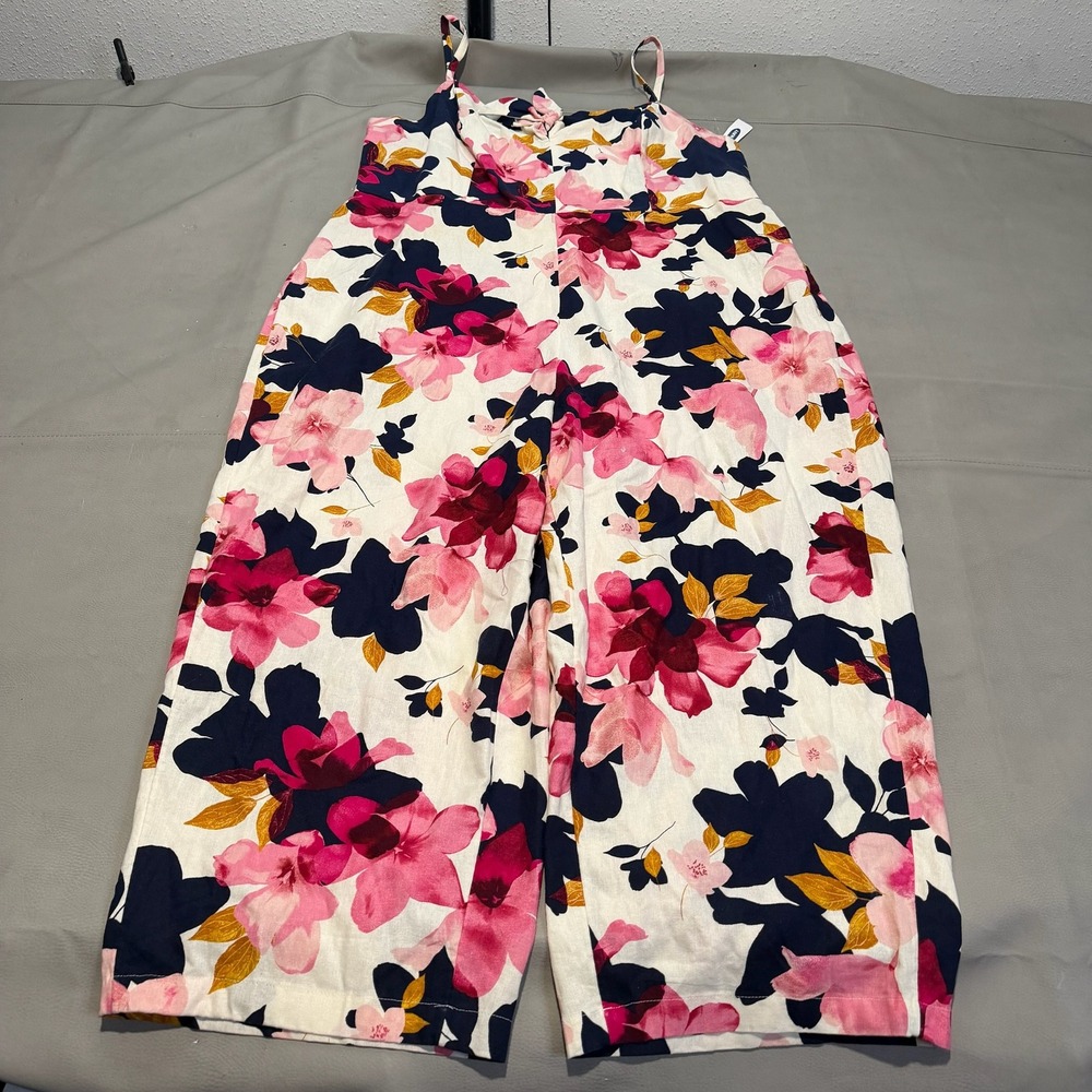 New Old Navy Women Floral Linen Sleeveless Jumpsuit Lagenlook Floral-2XL-6846